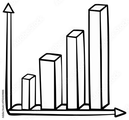 Hand-drawn bar graph shows growing trends, financial progress, increasing market growth, success and positive results