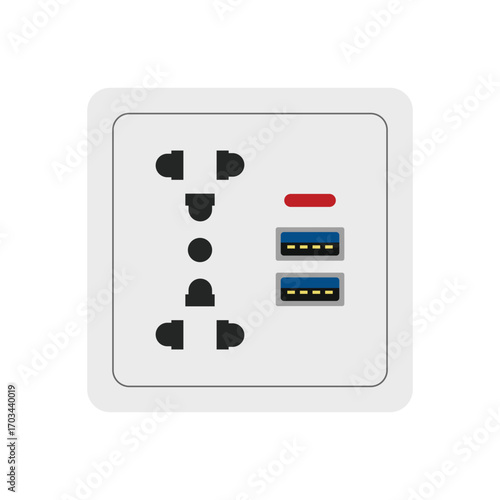 Wall electric socket flat vector illustration on white background
