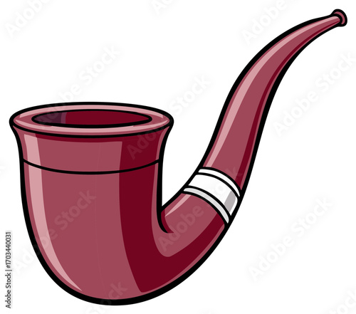 Classic Red Tobacco Pipe with Elegant Curved Stem and White Band Detail