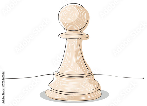 Continuous one line drawing of a white pawn chess piece for strategy game concept