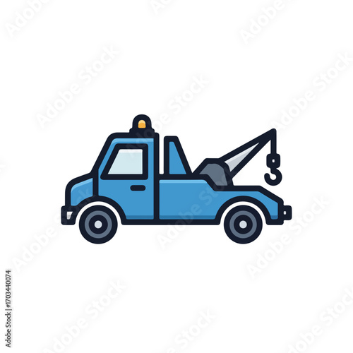 Tow truck, vehicle for roadside assistance and emergency car support, is shown. Tow truck provides service.