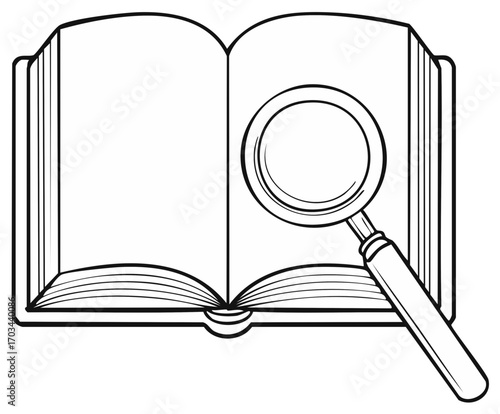 Open Book Illustration with Magnifying Glass Detective Story Educational Tool