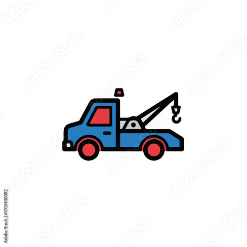Tow truck illustration with vehicle breakdown and roadside assistance services available. Roadside assistance from tow truck drivers is essential for motorist support.