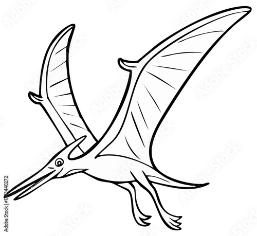 Cartoon Pterodactyl Flying Prehistoric Dinosaur Outline Illustration