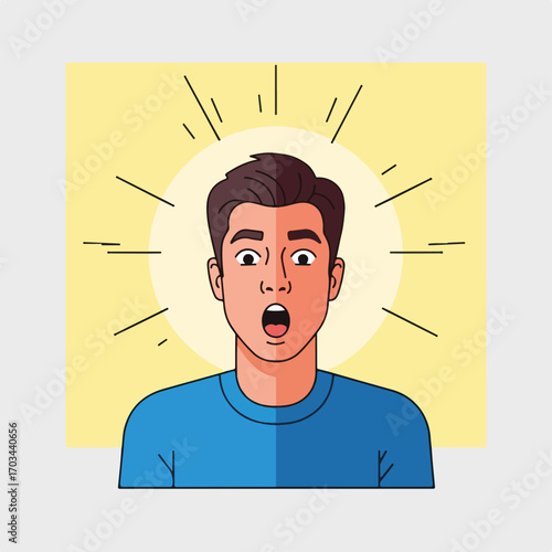 Shocked expression on man's face is perfect for conveying a feeling of surprise. Shocked expression, with open mouth and wide eyes, communicates intense emotion.