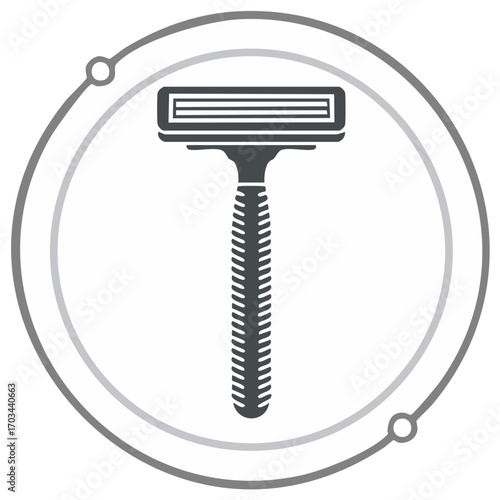 Razor Blade Icon within Gray Circular Shape Design for Hygiene and Grooming