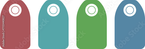 Four colorful price tags with a hole for hanging