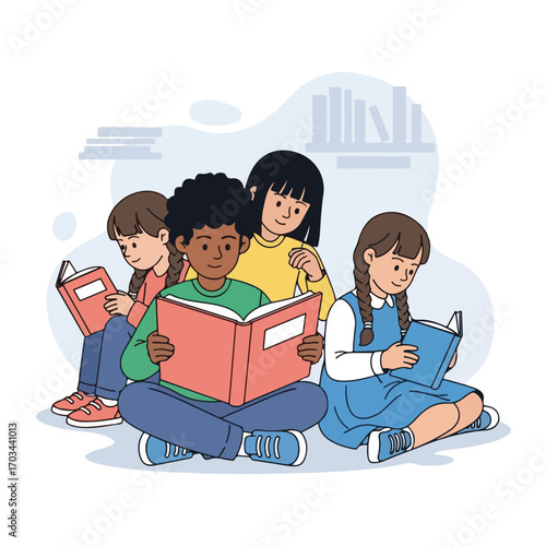 Kids reading in group together creates a community of young learners, where kids reading opens new worlds of knowledge. Kids reading fosters intellectual curiosity and social development.