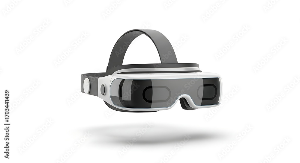 Obraz premium A sleek, modern virtual reality headset with a white and black design floats against a clean white background.