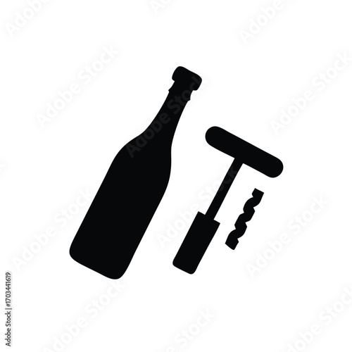 Wine Bottle and Corkscrew Silhouette