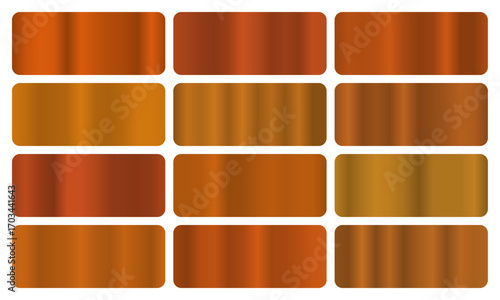 Burnt gradient, A set of charred orange glossy gradients, The texture of a smooth caramelized surface. A collection of deep metallic gradients, intense gradients, burnt pack, Vector illustration, vect