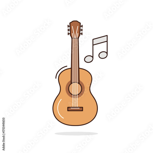 Street music design with guitar and musical note isolated on white background. Street music is essential for entertainment, especially when there is performance with guitar.