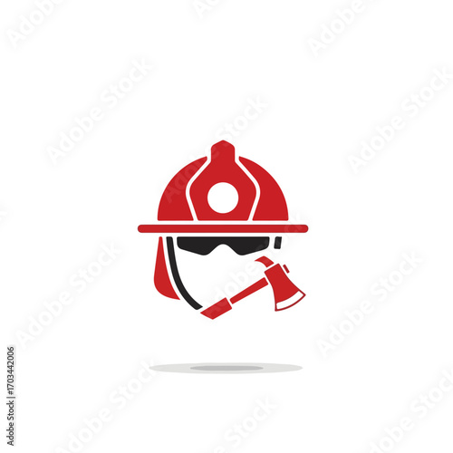 Firefighter helmet with axe, a symbol of bravery, protection, and community service. Firefighter helmet is displayed alongside axe, an emblem of courage and quick response during emergencies,