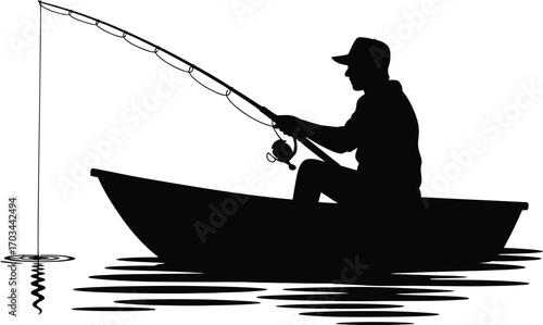Fisherman in boat casting line fishing