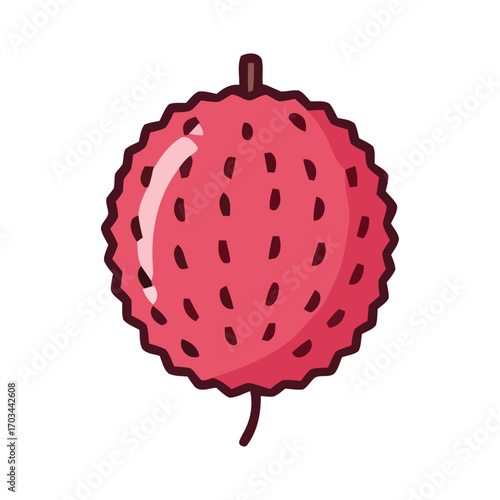 Stylized cartoon illustration of a single red tropical lychee fruit isolated on a white background