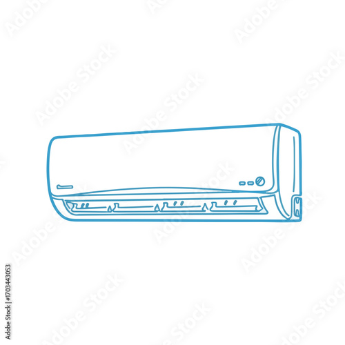 Air conditioner depicted in a line drawing. Air conditioner is shown as modern climate control system for home or office, providing cool air during hot summer days.