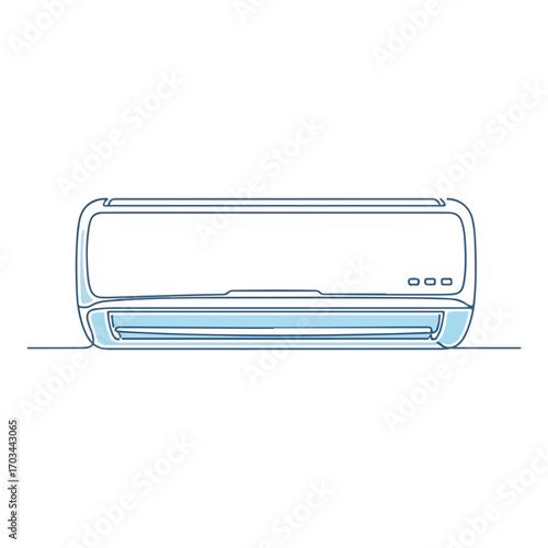 Isolated air conditioner unit displayed with continuous line drawing and minimalist style. Air conditioner installation provides cooling and temperature regulation in modern home.