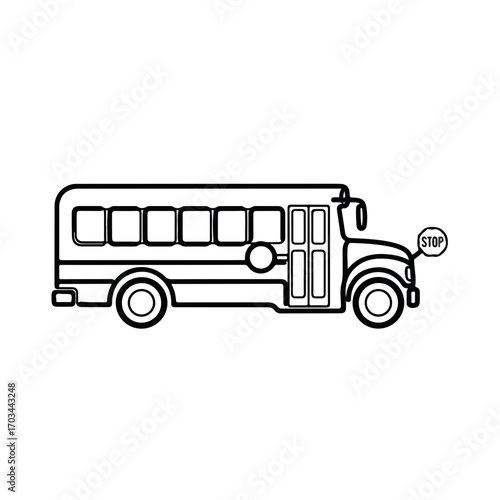 School bus graphic on white background offers a simple image, school bus for educational designs. School bus imagery highlights transport and learning.