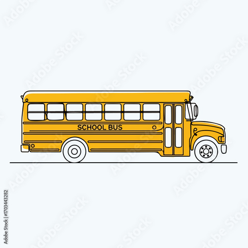 School bus in yellow color on plain backdrop, school bus on road. School transport vehicle with white wheels and blank sign. School bus in concept back to school promotions.