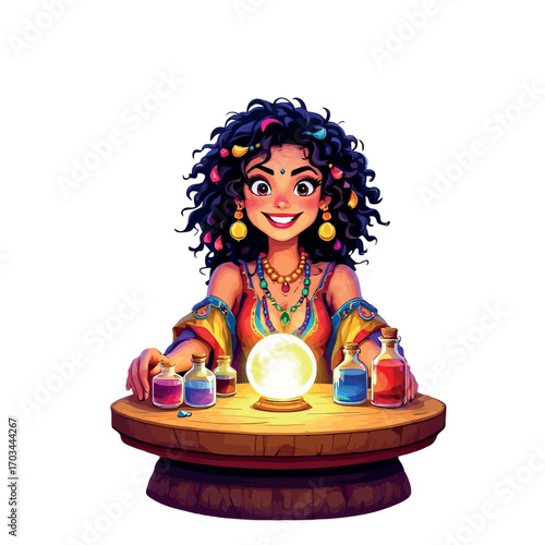 Vsai fortune teller predicting future using crystal ball and potions