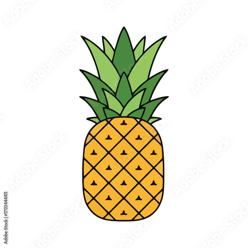 Pineapple Illustration A vibrant, isolated depiction of the tropical fruit with bold outlines