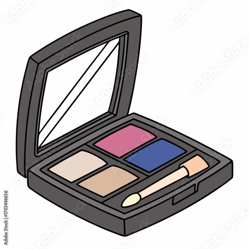 Chic eyeshadow palette with mirror and applicator featuring vibrant pink and blue shades for stunning makeup looks