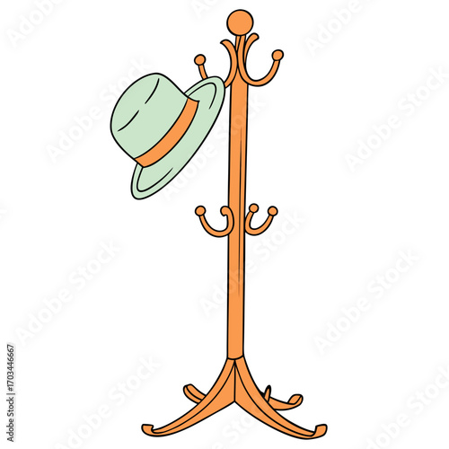 Chic hat resting elegantly on a vintage wooden coat rack, adding a touch of classic style to any entryway