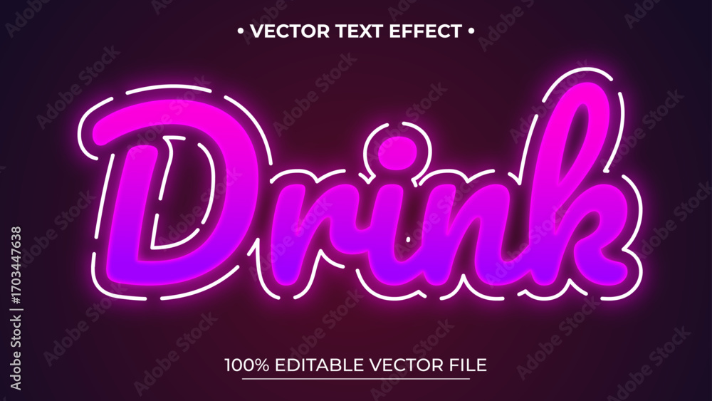 Fototapeta premium Glowing Pink Drink Text Effect with White Outline on Dark Background