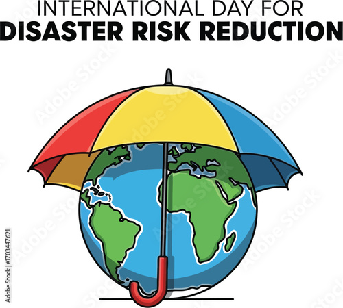 International day for disaster risk reduction with globe under an umbrella for the prevention of natural disasters
