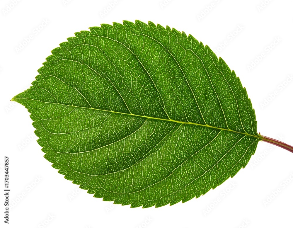 Fototapeta premium Isolated close-up shot captures intricate detail of a fresh green leaf