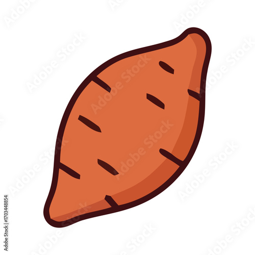 A simple illustration of a vibrant orange sweet potato with brown lines