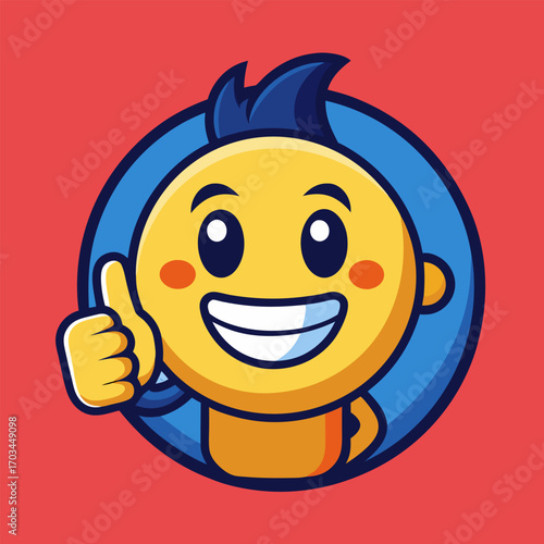 thumbs up emoji, Happy yellow smiley face emoji giving thumbs up positive approval gesture fun icon