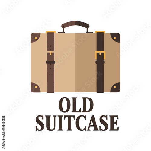 Old Suitcase logo vector with vintage travel luggage illustration in classic style