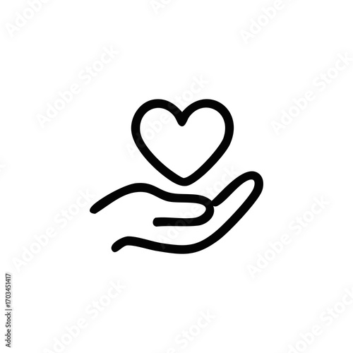 A hand holding a heart, simple line art