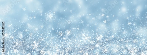 Winter snow scene, dreamy snowflakes dancing