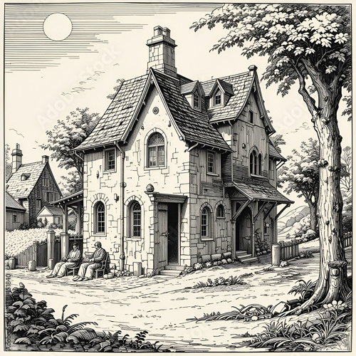 The neighbor of the annuitant V Arnoldt, vintage engraving.