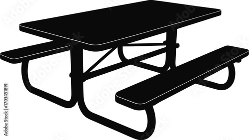 Black picnic table with attached benches outdoor furniture