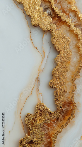 Abstract Gold and White Marble Geode Texture with Golden Flakes and Brown Agate, Luxury Natural Stone Background
