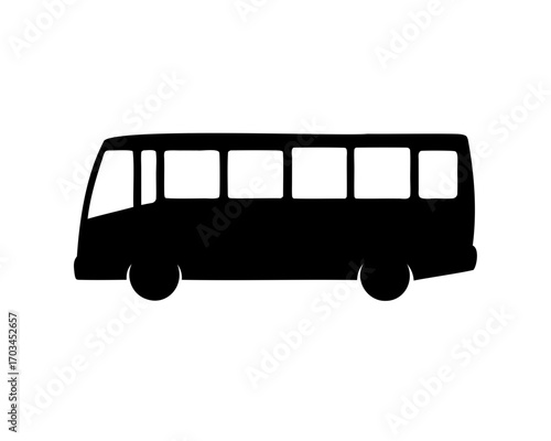 Black and white bus illustration depicting transportation and commuter life concept