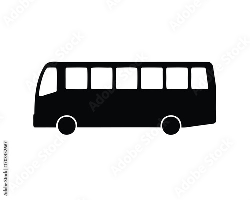 Simple Black Bus Vector Illustration on White Background For Transportation Design