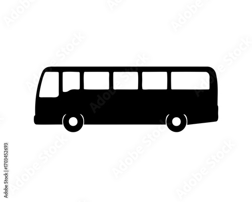 Black silhouette of a generic passenger bus with many windows transportation