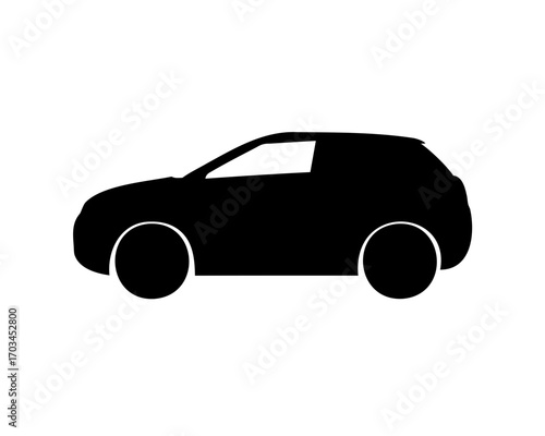 Black silhouette of a hatchback car on a white background simple style