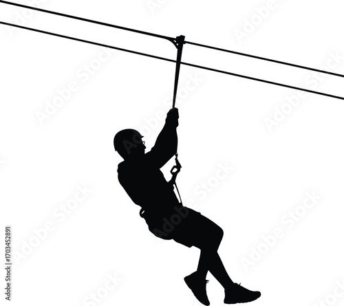 Person ziplining on wire silhouette adventure