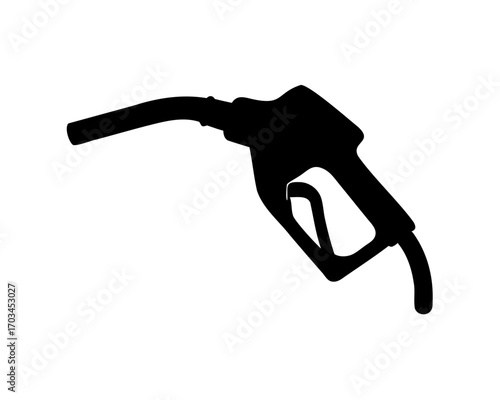 Black silhouette of a gasoline pump nozzle on a white background, oblique view