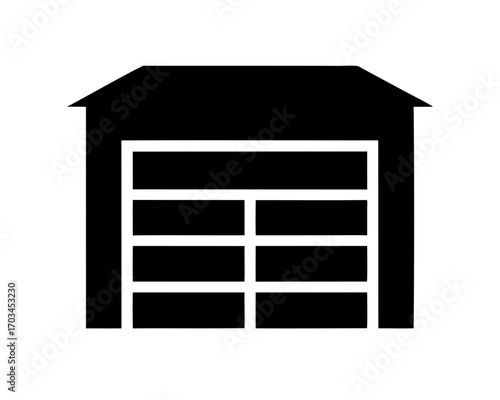 Black and white garage icon with multiple panels in vector format