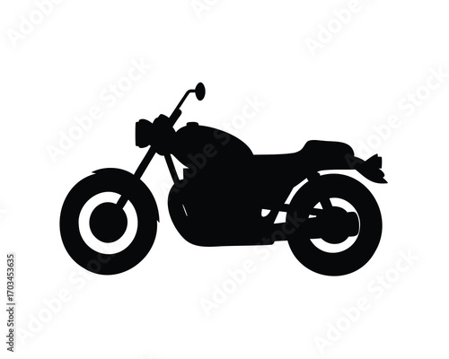 Stylized Black Silhouette Illustration of a Classic Motorcycle on a White Background