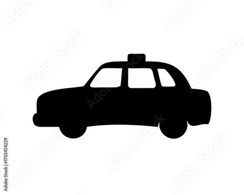 Stylized silhouette of a taxi cab against a plain white background