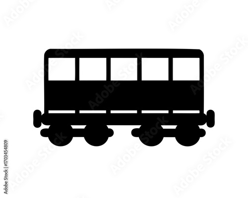 Silhouette of a vintage railway carriage or passenger car with windows