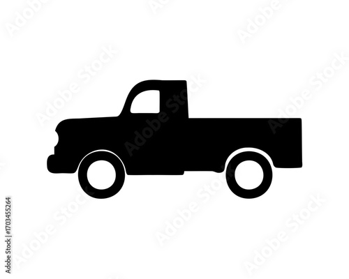 Silhouette of an old fashioned pickup truck depicted in simple style