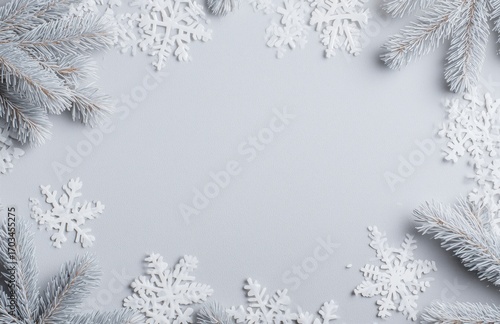 christmas background with fir branches and snowflakes